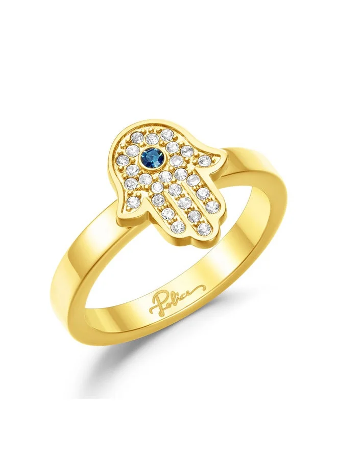 POLICE Police Vision Gold Plated Ladies Finger Ring With White and Aqua crystal 52 - PEJLF0003901