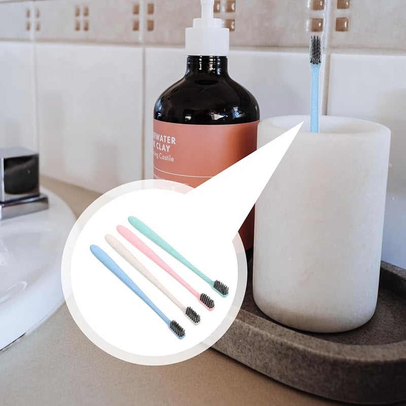 12Pcs Soft Charcoal Toothbrushes Wheat Straw Handle Portable Travel Family Multi Colored - Image 3