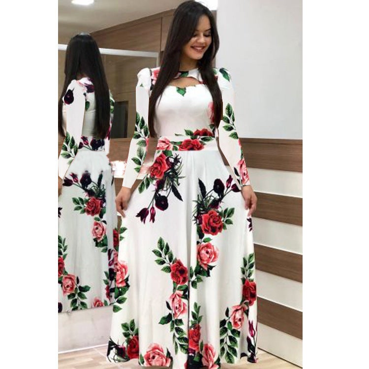 فستان نسائي طويل بقصة واسعة بطبعة رقمية - Image 3