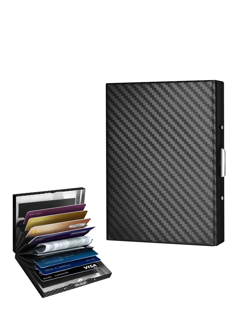 T NEWFUN Textured Stainless Steel RFID Card Holder – Anti-Slip Etched Metal Credit Card Case– Slim Wallet for Men & Women (Black)  - Image 1