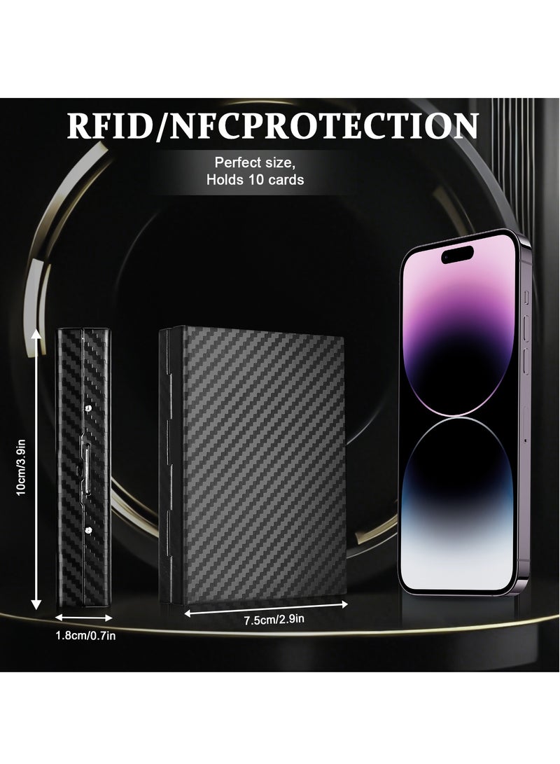 T NEWFUN Textured Stainless Steel RFID Card Holder – Anti-Slip Etched Metal Credit Card Case– Slim Wallet for Men & Women (Black)  - Image 2
