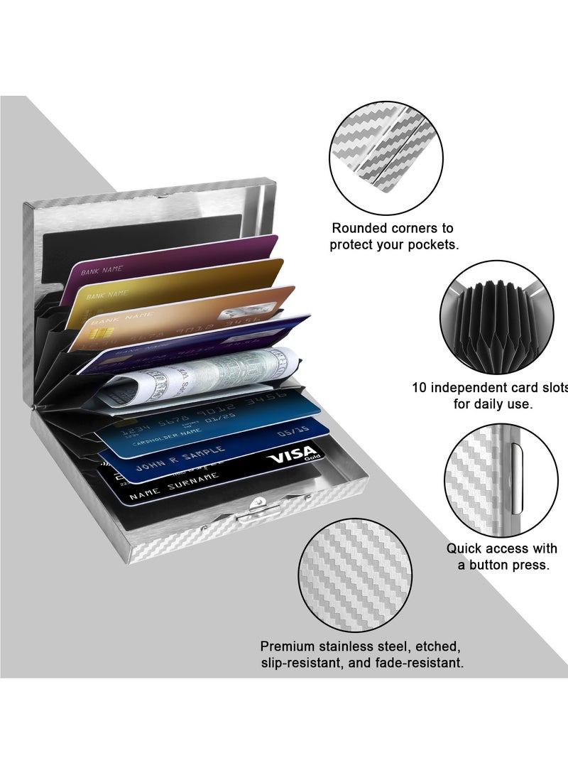 T NEWFUN Textured Stainless Steel RFID Card Holder – Anti-Slip Etched Metal Credit Card Case– Slim Wallet for Men & Women (Black)  - Image 5