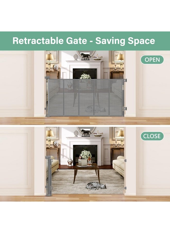 BETERTEK Reinforced 26 Inch Tall Retractable Child Gate to Step Over 55" Wide Small Retractable Baby Gates for Stair Retractable Dog Gate Short Mesh Dog Gate Retractable Toddler Gates for Doorways Doggy Gate  - Image 2