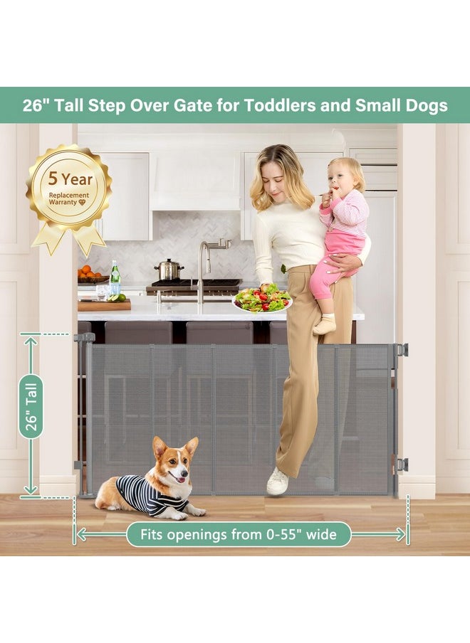 BETERTEK Reinforced 26 Inch Tall Retractable Child Gate to Step Over 55" Wide Small Retractable Baby Gates for Stair Retractable Dog Gate Short Mesh Dog Gate Retractable Toddler Gates for Doorways Doggy Gate  - Image 1