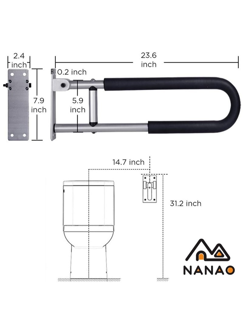 NANAO Handicap Grab Bars Rails 23.6 Inch Toilet Handrails Bathroom Safety Bar Hand Support Rail Handicapped Handrail Accessories for Seniors Elderly Disabled Mounted Bath Grips - Image 5
