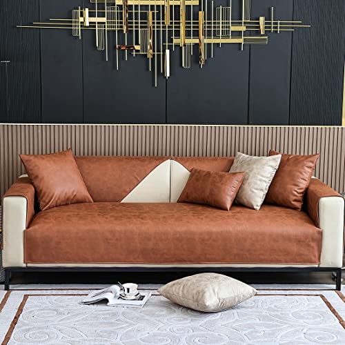 vctops Vintage Leather Look Sofa Cover Water Resistant NonSlip Sectional Couch Cover Sofa Slipcover for Dogs Children Pets Furniture Protector Coffee43x63 - Image 3
