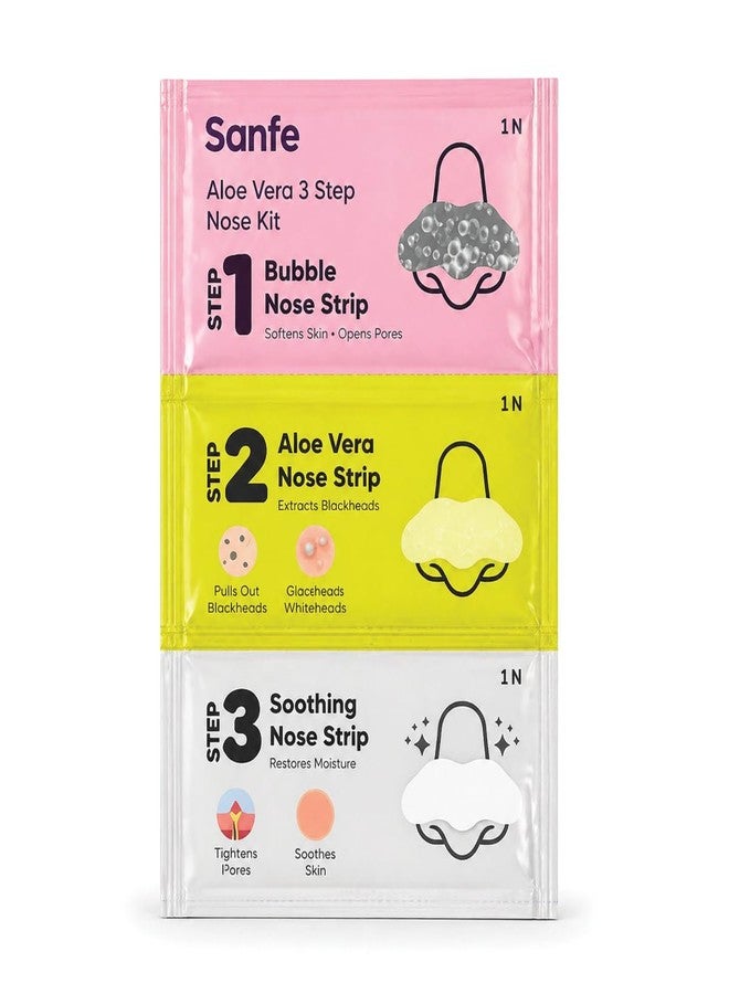 Sanfe Aloe Vera 3 Step Nose Kit | 3 Units | Nose Strips for Blackhead Removal Routine | Deep Cleansing Pore Cleaning Strips for Oily Skin Care | At Home Cleansing Kit | Peel-Off Mask Style - Image 1