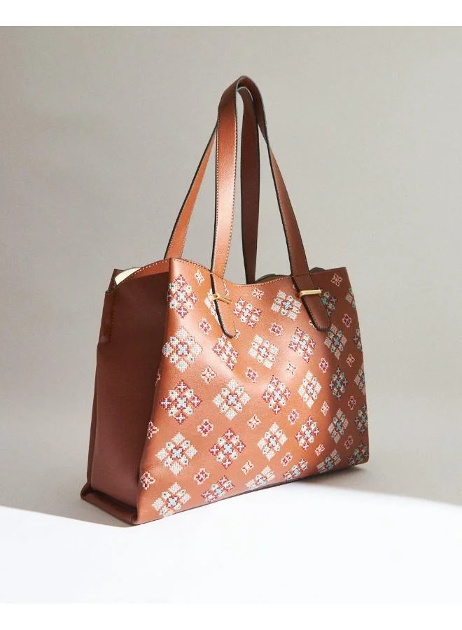 Chumbak  Vintage Cross Stitch Tote -Tan for Women | Best Price UAE