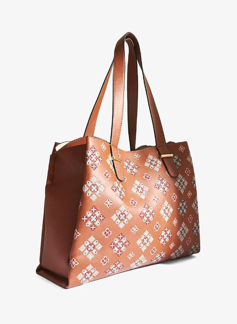 Chumbak  Vintage Cross Stitch Tote -Tan for Women | Best Price UAE