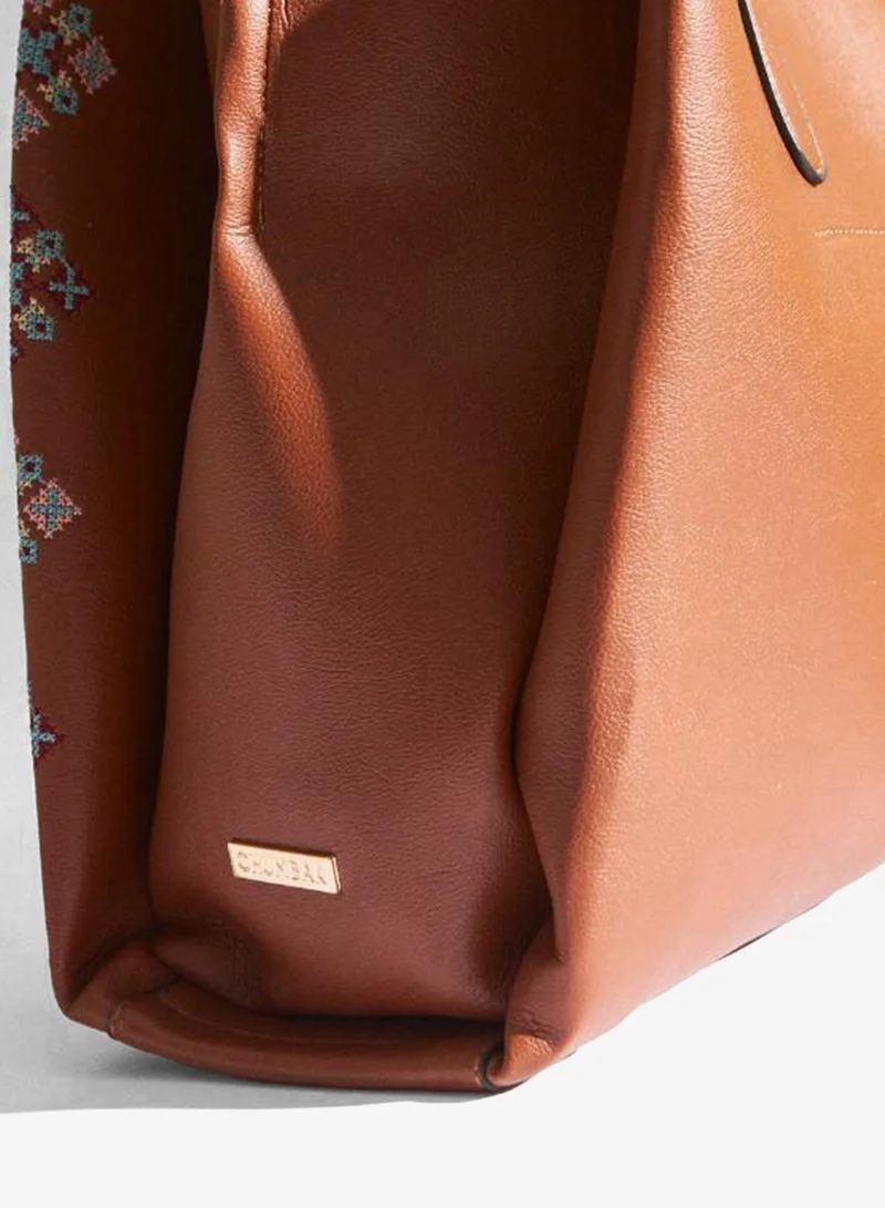 Chumbak  Vintage Cross Stitch Tote -Tan for Women | Best Price UAE