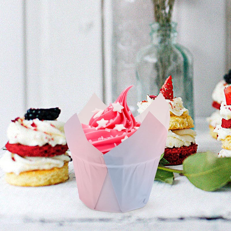 Gradient Tulip Cupcake Liners 50pcs Greaseproof Mini Muffin Baking Cups Party Supplies - Image 4