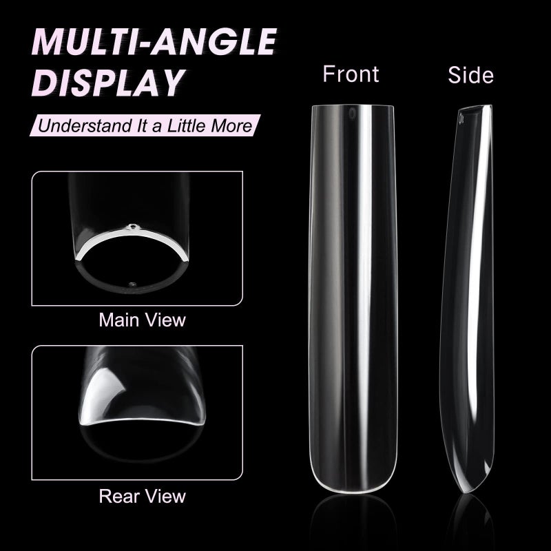 AORAEM Extra Long Square Full Cover Nail Tips 240PCS XXXL Clear Full Cover Fake Nails False Nails 12 Sizes Tapered Square Press on Fake Nail Tips for Acrylic Nails Salons Home DIY with Box - Image 4