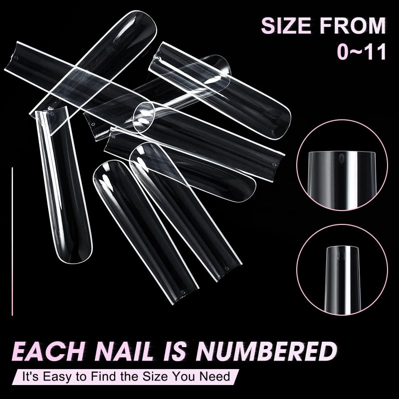 AORAEM Extra Long Square Full Cover Nail Tips 240PCS XXXL Clear Full Cover Fake Nails False Nails 12 Sizes Tapered Square Press on Fake Nail Tips for Acrylic Nails Salons Home DIY with Box - Image 5