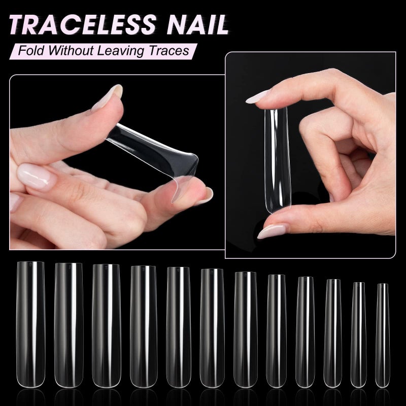 AORAEM Extra Long Square Full Cover Nail Tips 240PCS XXXL Clear Full Cover Fake Nails False Nails 12 Sizes Tapered Square Press on Fake Nail Tips for Acrylic Nails Salons Home DIY with Box - Image 3