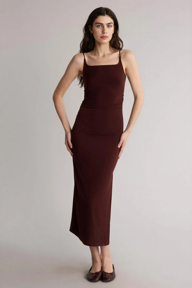 ديفاكتو Bodycon Square Collar Maxi Dress