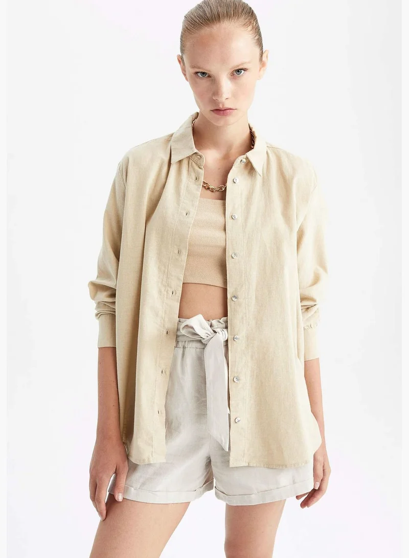 ديفاكتو Woman Oversize Fit Shirt Neck Woven Long Sleeve Tunic