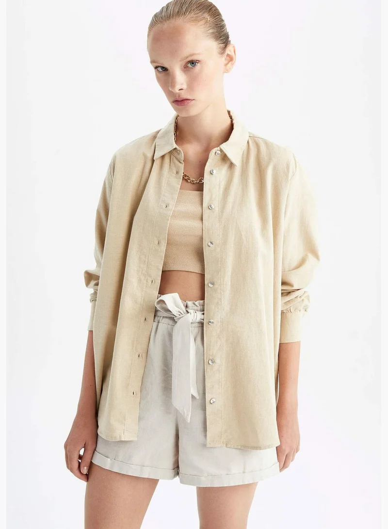ديفاكتو Woman Oversize Fit Shirt Neck Woven Long Sleeve Tunic