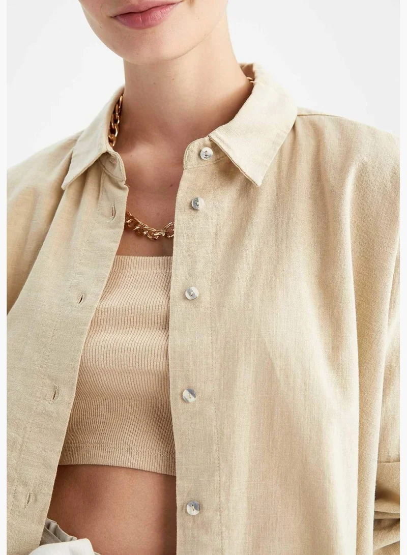 ديفاكتو Woman Oversize Fit Shirt Neck Woven Long Sleeve Tunic