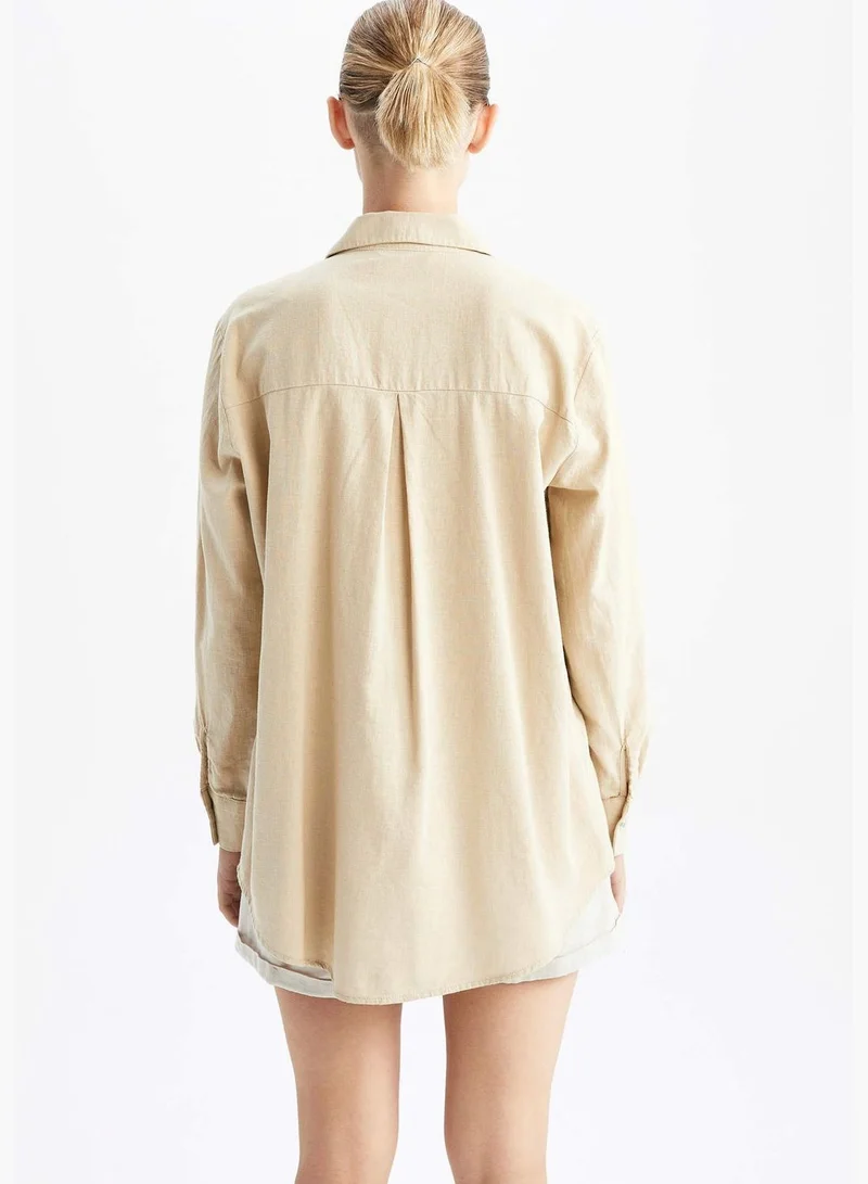 ديفاكتو Woman Oversize Fit Shirt Neck Woven Long Sleeve Tunic