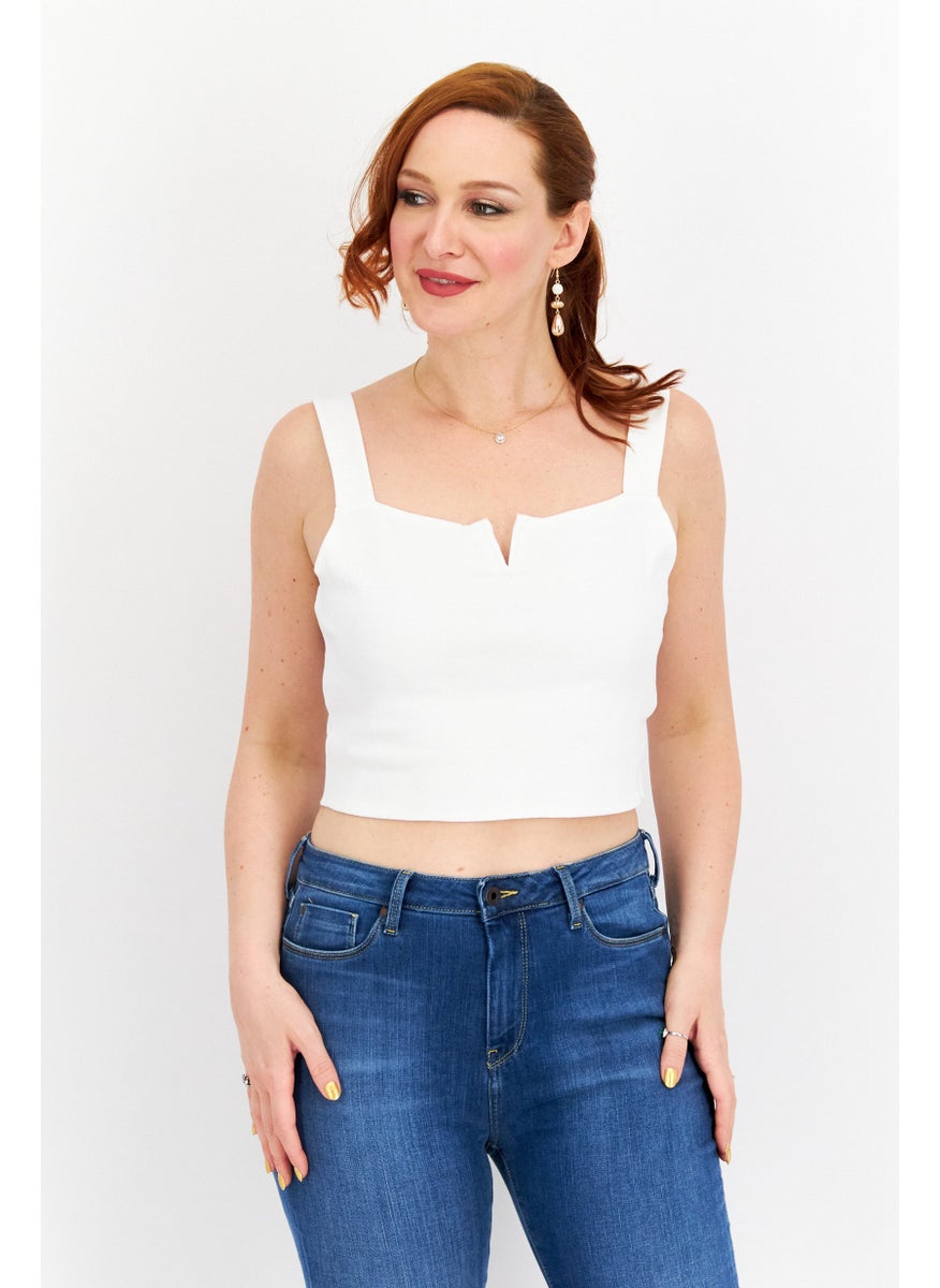 rvca Women Square Neck Plain Sleeveless Cropped Tank Top, White  - Image 1