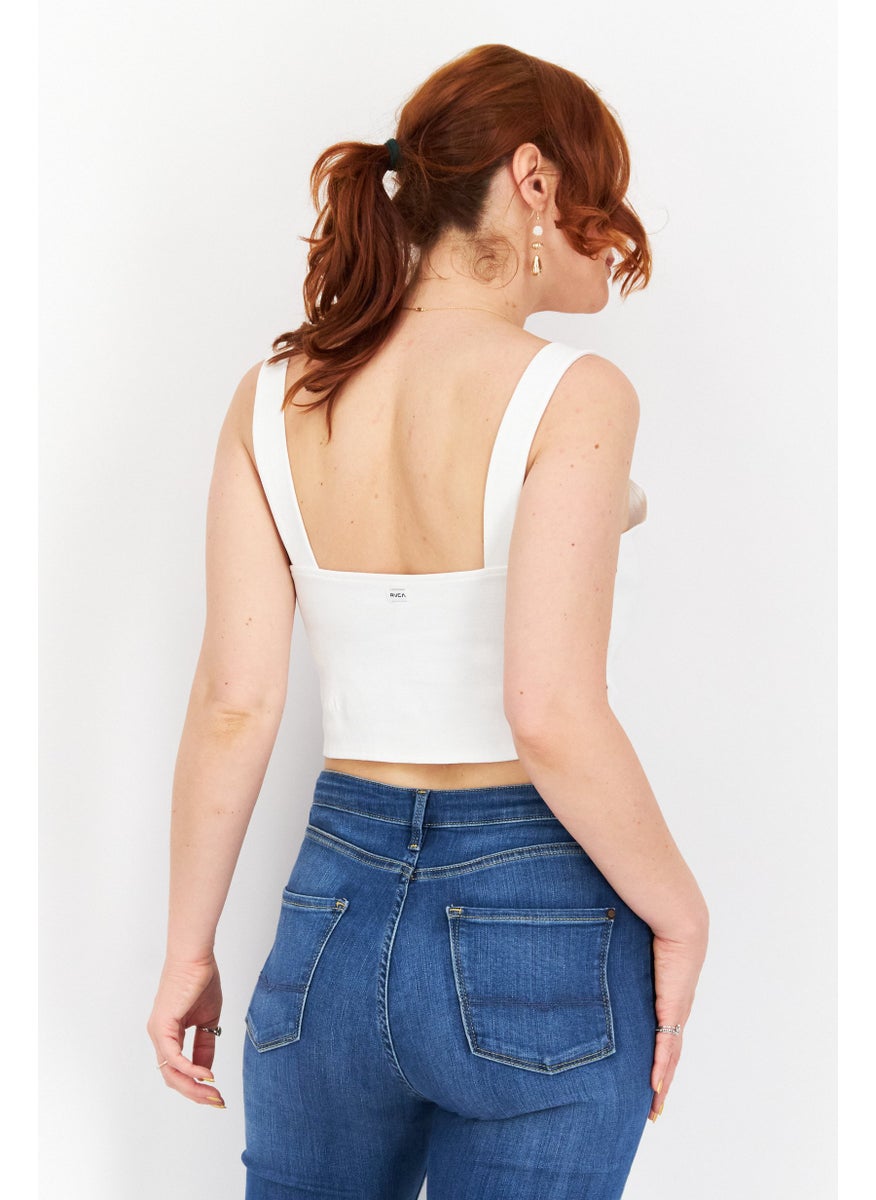 rvca Women Square Neck Plain Sleeveless Cropped Tank Top, White  - Image 2
