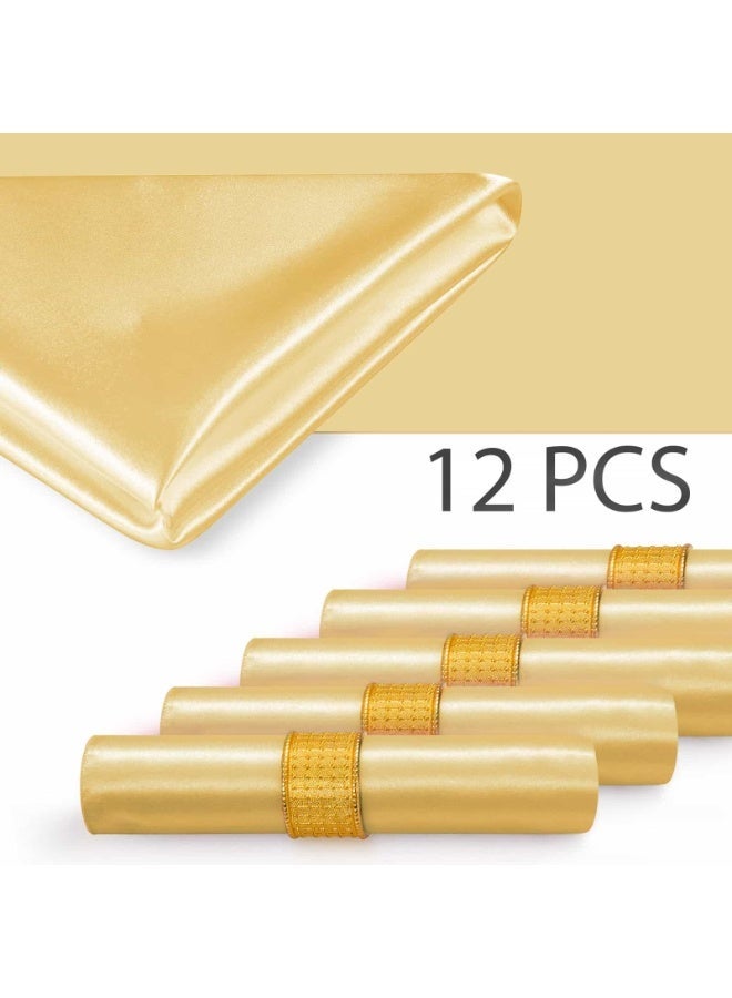 بيتلا 12 قطعة من مناديل طاولة ساتان قماشية 43×43 سم – مناديل عشاء أنيقة قابلة لإعادة الاستخدام بلمسة حريرية للمطاعم وحفلات الزفاف والمناسبات والولائم، لون شامبانيا - Image 5