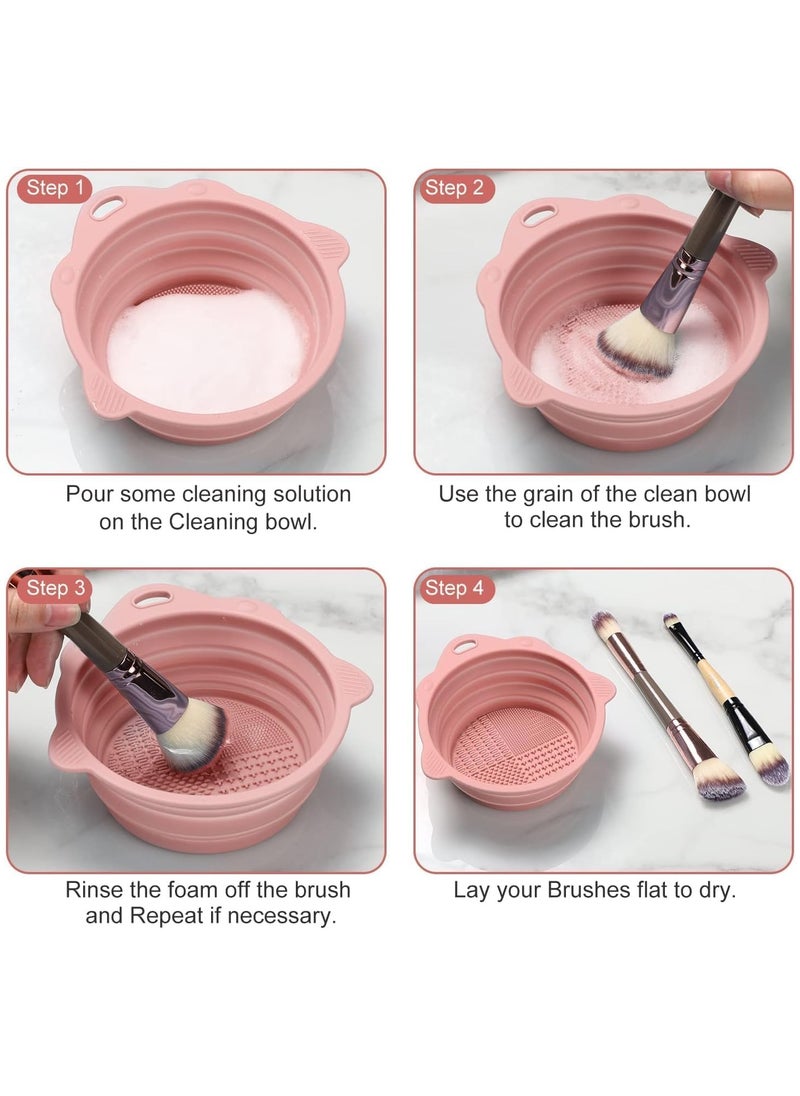 Foldable Makeup Brush Cleaning Bucket, Silicone Toiletry Cleaning Bowl, Foldable Washing Tool for Makeup Brushes, Makeup Sponge, Powder Puff (Beige)