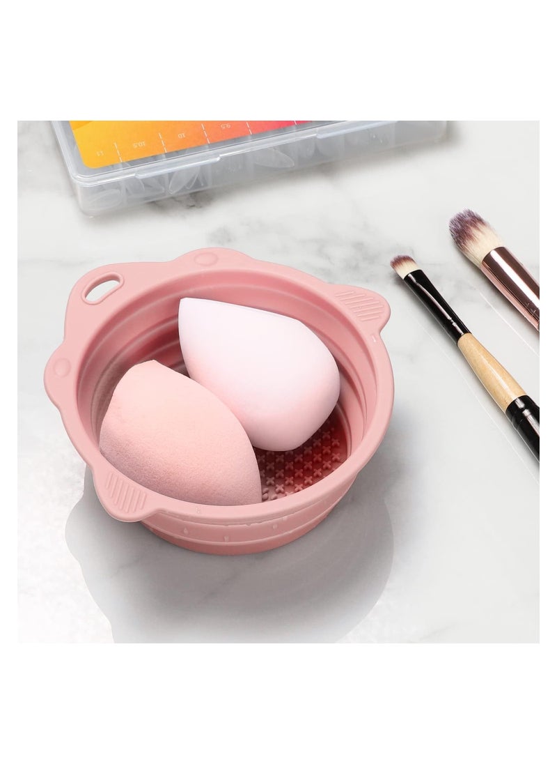 Foldable Makeup Brush Cleaning Bucket, Silicone Toiletry Cleaning Bowl, Foldable Washing Tool for Makeup Brushes, Makeup Sponge, Powder Puff (Beige)