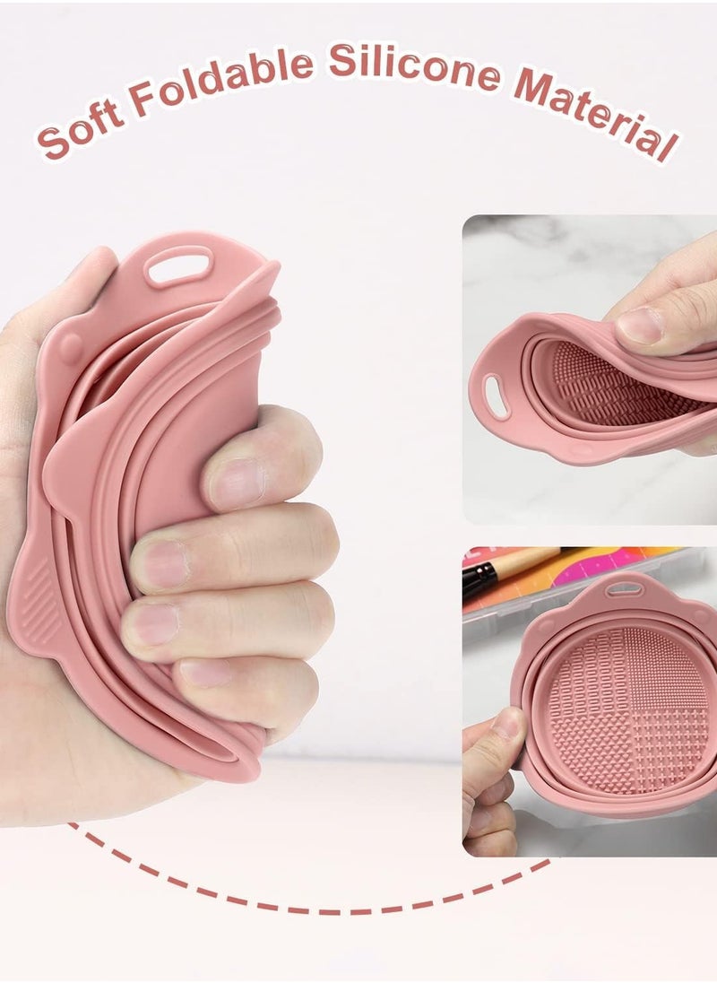 Foldable Makeup Brush Cleaning Bucket, Silicone Toiletry Cleaning Bowl, Foldable Washing Tool for Makeup Brushes, Makeup Sponge, Powder Puff (Beige)