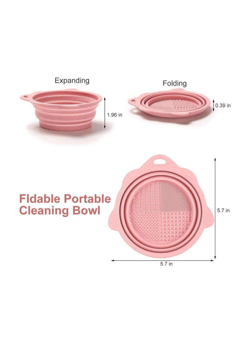 Foldable Makeup Brush Cleaning Bucket, Silicone Toiletry Cleaning Bowl, Foldable Washing Tool for Makeup Brushes, Makeup Sponge, Powder Puff (Beige)