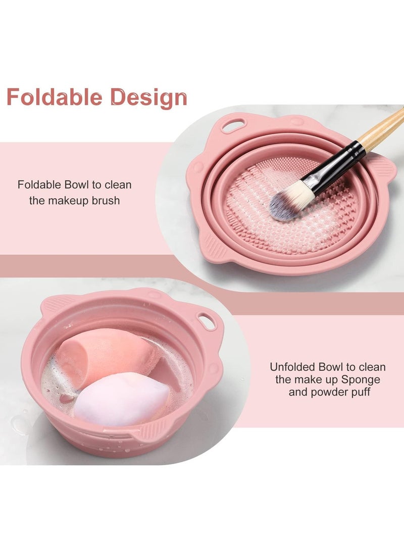 Foldable Makeup Brush Cleaning Bucket, Silicone Toiletry Cleaning Bowl, Foldable Washing Tool for Makeup Brushes, Makeup Sponge, Powder Puff (Beige)