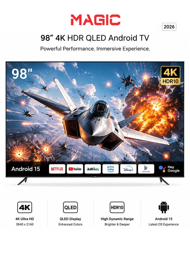 ماجيك تلفزيون 98 بوصة - أندرويد 15 - 4K HDR - MG98Y20USBT2/15 - Image 1
