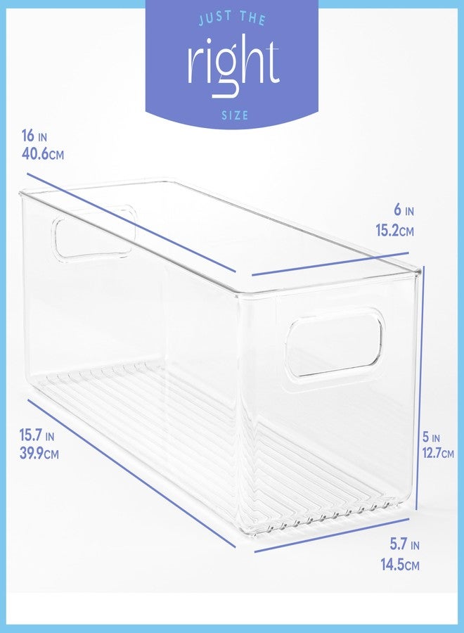 primebox Plastic Food Storage 2 Pack Clear Container Bin with Handles for Organizing Kitchen, Pantry, Refrigerator, Freezer, Pantry, Cabinet, Closet, Bathroom. 16”x6”x5” - Image 3
