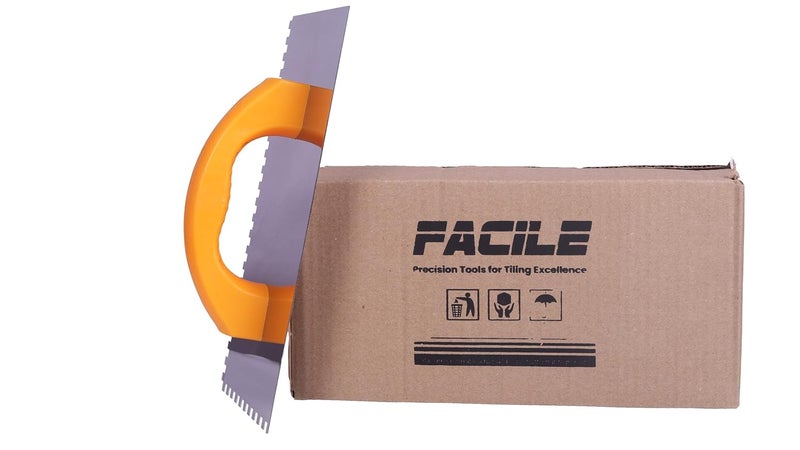 Facile ® 6MM SS Notch Trowel – 280 x 130 mm – Square Notch Tile Trowel with Closed Handle – Rust-Resistant Stainless Steel – For Tile Adhesive, Wall & Floor Tiling - Image 1