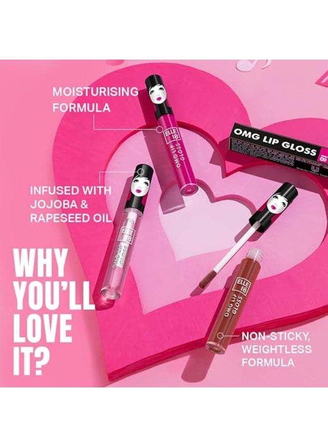 Elle 18 OMG Lip Gloss, Glossy Finish, Brownie Babe, Non-sticky Formula, Light-weight, Moisturising, Infused with Rapeseed and Jojoba Oil, Full Coverage| 2.5ml - Image 4