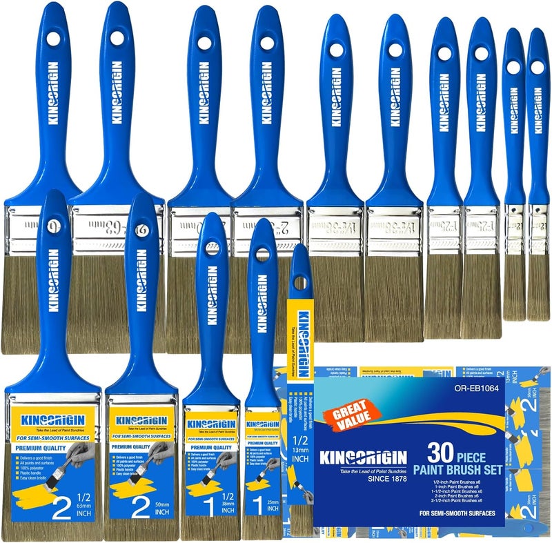 KingOrigin King Origin Versatile Paint Brush Set, 30 Pack, 5 Sizes Paint Brushes (0.5" 1" 1.5" 2" 2.5"), Small Paint Brushes for Walls, Furniture, Crafts - Detailed Painting & Larger Surface Coverage - Image 1