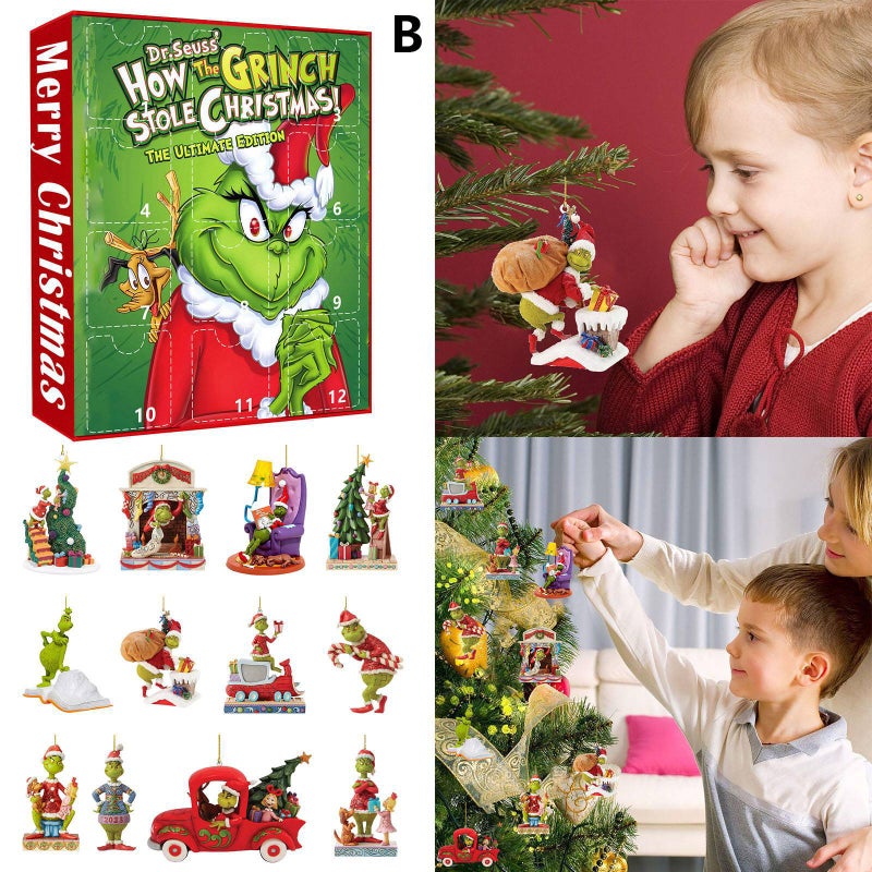 Cross-border creative Christmas Countdown 12 hours Greenwich blind box green fur monster Christmas tree pendant ornaments - Image 5