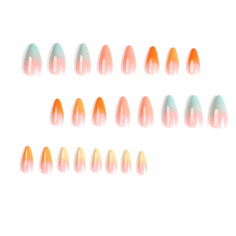MERVF Medium Press on Nails Almond - Colorful Ombre French Tip Stiletto Glue ons Solid Color Glossy 24pcs Acrylic Fake Nails - Image 3