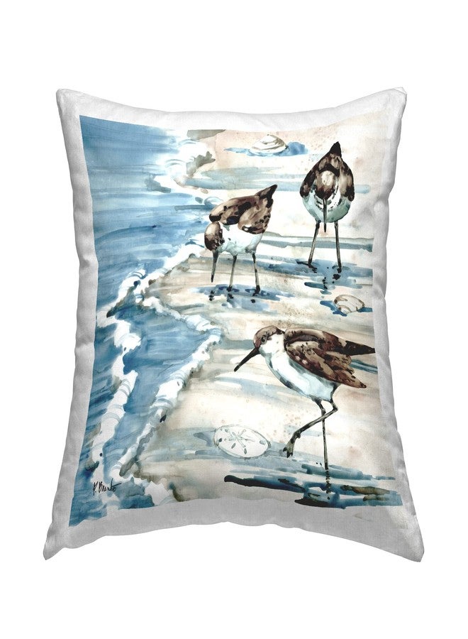 Stupell Industries Sandpipers Among Seashells Coastal Beach Design by Paul Brent Throw Pillow - Image 1