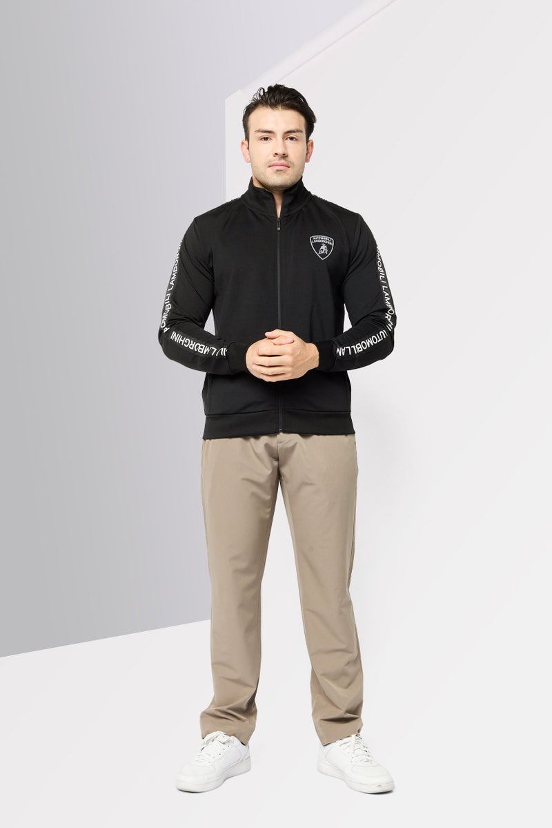 LAMBORGHINI Men Mock Neck Brand Logo Long Sleeve Sweatshirt, Black  - Image 2