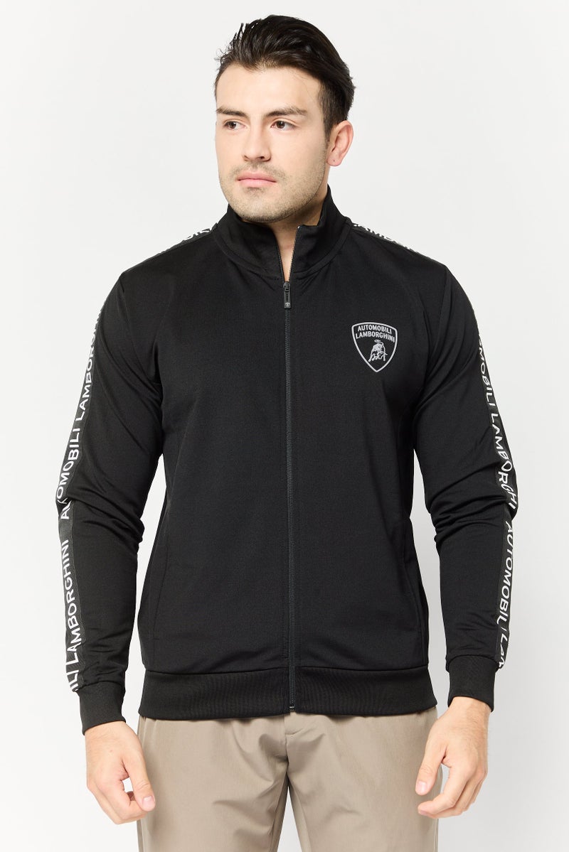 LAMBORGHINI Men Mock Neck Brand Logo Long Sleeve Sweatshirt, Black  - Image 1