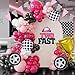Ceeulvu Pink Race Car Balloon Arch Kit Hot Pink Black White Balloon Garland with Checkered Flag Tire Trophy Balloon Pink CarThemed Banner for 2 Fast Girl Birthday Racing Party Decorations - Image 2