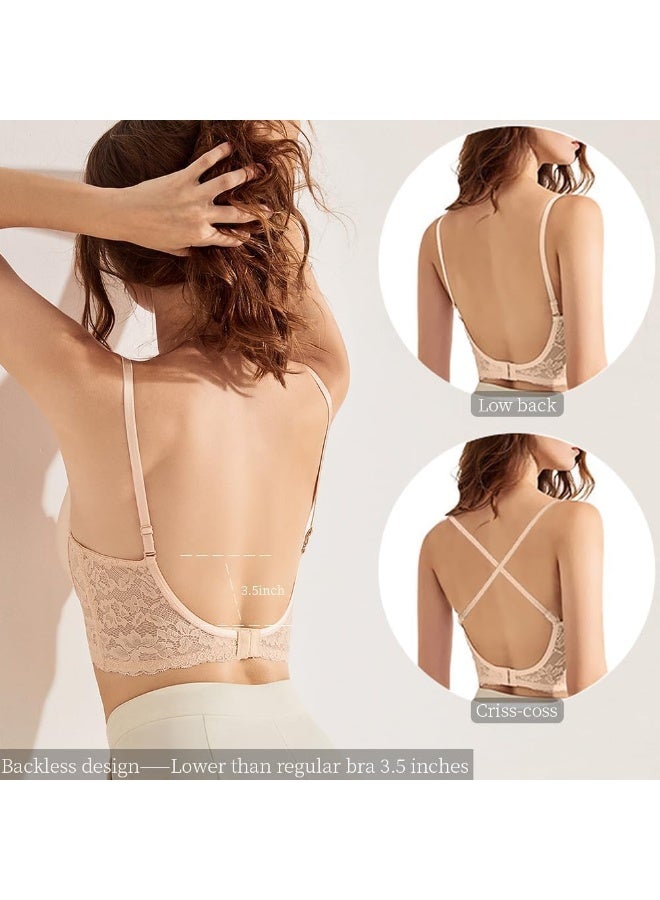 Bukela Womens Low Back Bra Seamless Backless Bras with Straps U Shape Low Cut Multiway Convertible LaceBackless Bra Push Up Backless Bras (38/85B) - Image 1