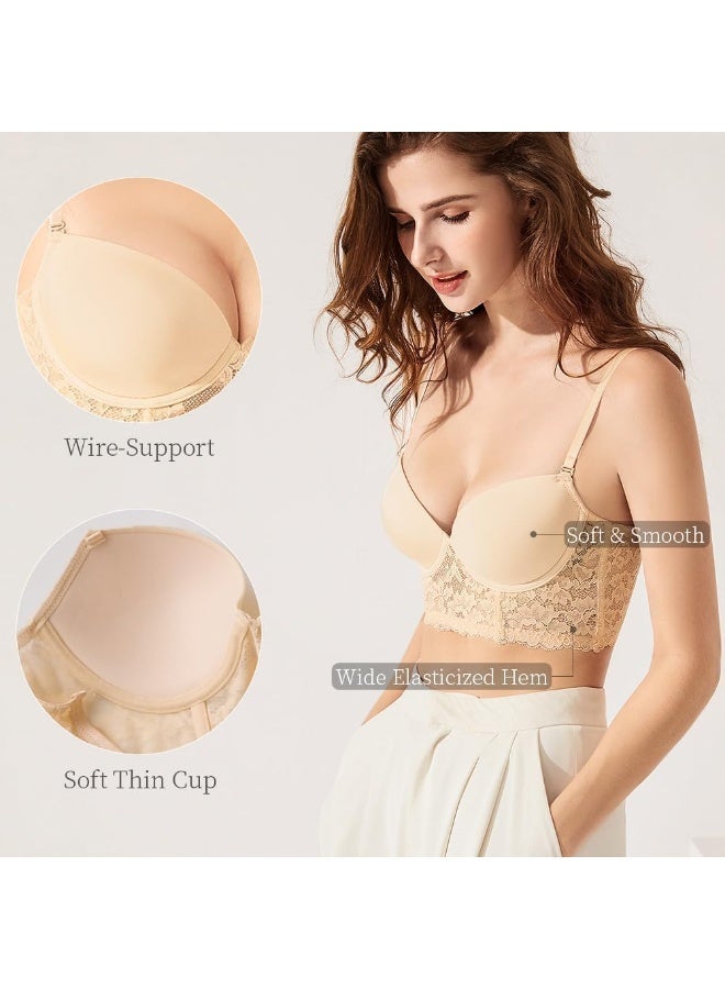 Bukela Womens Low Back Bra Seamless Backless Bras with Straps U Shape Low Cut Multiway Convertible LaceBackless Bra Push Up Backless Bras (38/85B) - Image 4