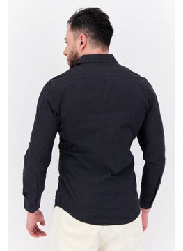 Algspar Men Regular Fit Solid Long Sleeves Casual Shirt, Charcoal  - Image 3