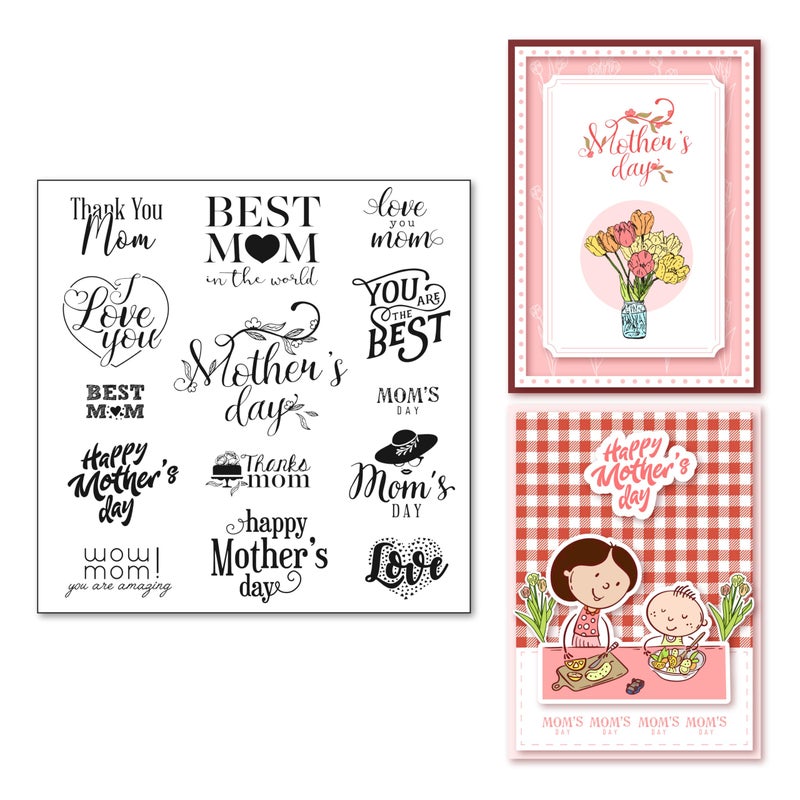 Arrietty Mothers Day Clear Stamp Phrase Words Mother Day Greetings Silicone Clear Stamp Seals for Card Making Scrapbooking Album Decoration