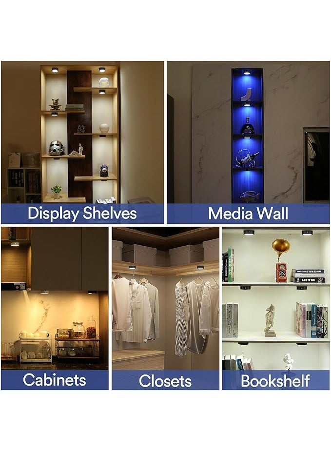 DUNISO 4 Pcs LED Puck Lights with Remote Control, Battery Operated Wireless Night Lights, Under Counter Color Changing Light，Energy Conservation and Environmental Protection，Space Saving，for Kitchen, Bedroom，Closets, Shelf, Corridor，Black - Image 4