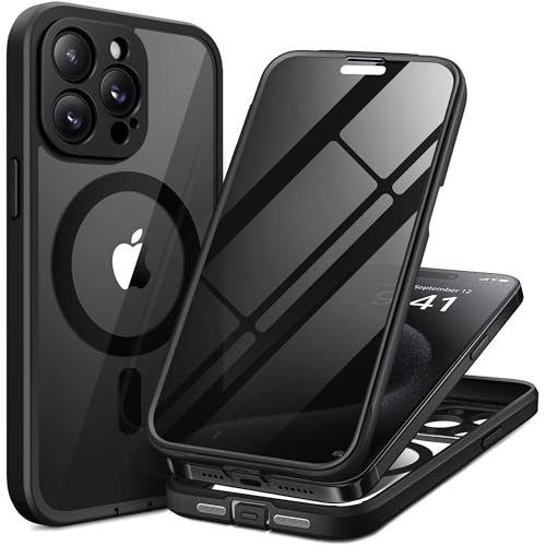 TIESZEN for iPhone 15 Pro Max Case, Compatible with MagSafe, Built-in Privacy Screen Protector and Camera Protection, Anti Spy Full Body Dustproof Shockproof Hard Phone Case 6.7", Black - Image 1