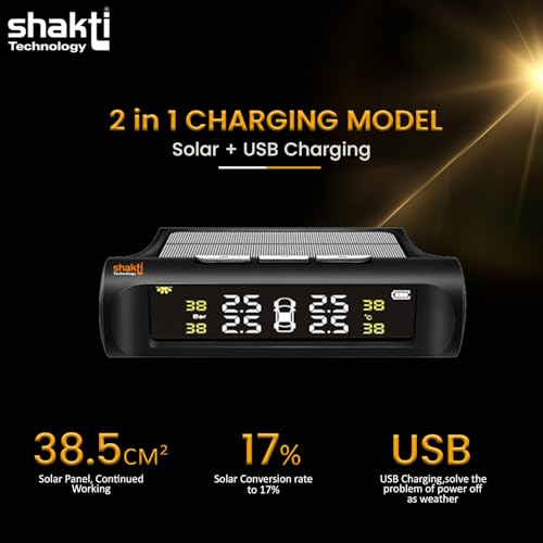 Shakti Technology USB/Solar Charging TPMS - Internal Tire Pressure Monitoring System for Car With Digital Display - Real-Time Alerts for All Cars - Image 2