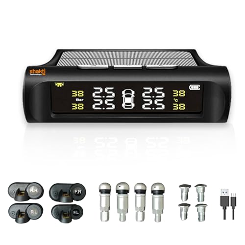 Shakti Technology USB/Solar Charging TPMS - Internal Tire Pressure Monitoring System for Car With Digital Display - Real-Time Alerts for All Cars - Image 1